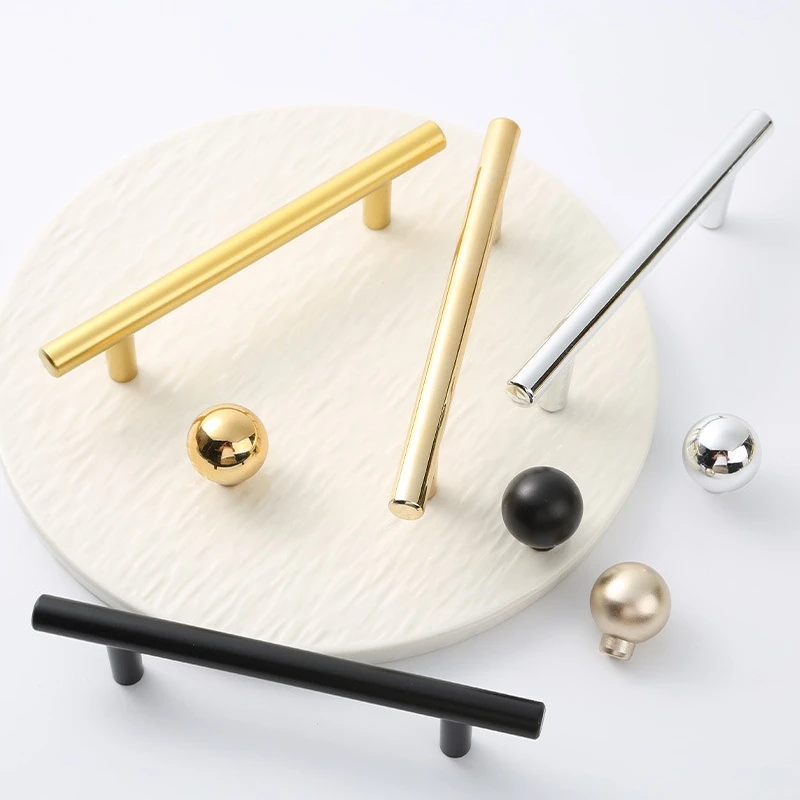 ABS Modern Simple Bright Gold Plastic Cabinet Pulls Handle, Round Rod Drawer Cabinet Furniture Hardware Handles