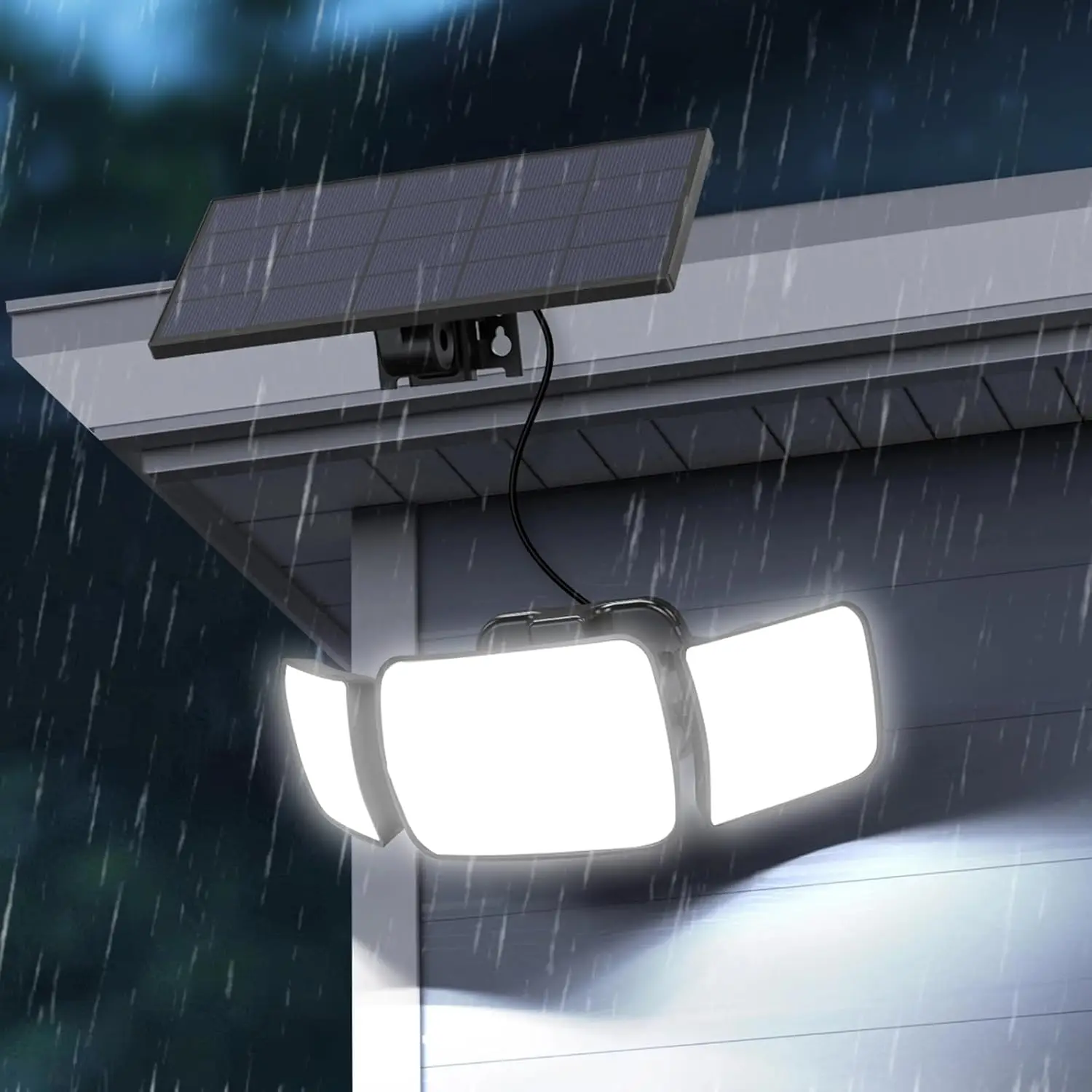 intelamp 6000mah Outdoor Solar Lights 3 Heads Two Motion Sensors Waterproof Bright Wall Street Lamp For Garden Yard Path Garage