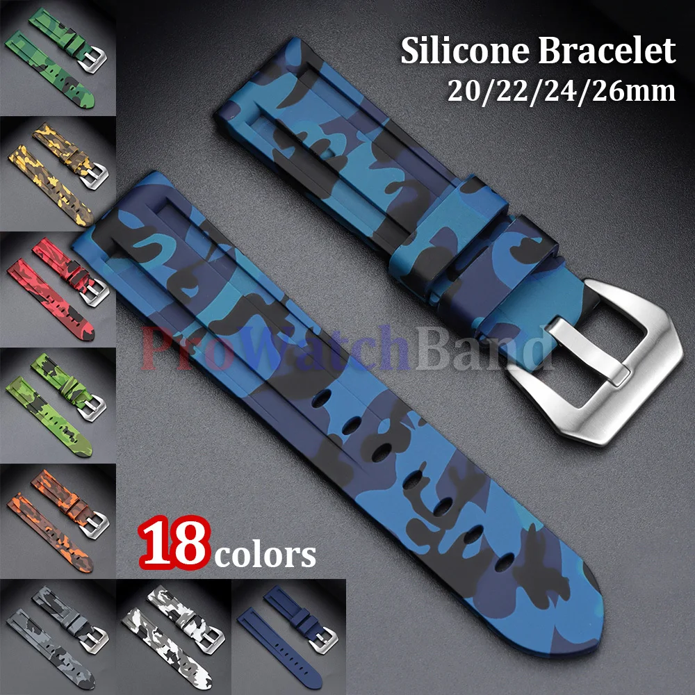 

20/22/24/26mm Stitching Sports Silicone Watch Bands Soft Rubber Strap for Panerai for Omega Blue Yellow Men Women Accessories