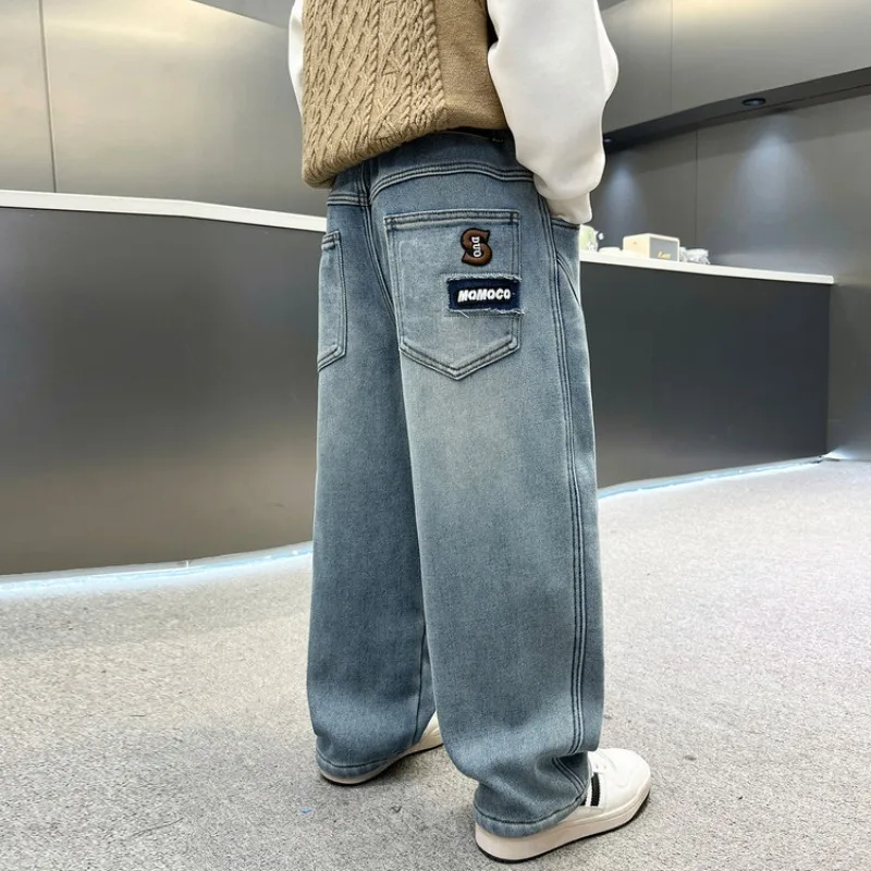 Herbst Kinder Jungen Jeans UNITIM Vielseitige Taschen Junge Teenager Jungen Gerade Hosen Lose Elastische Taille 4-14 Jahre Jungen Freizeithose – Detail 6