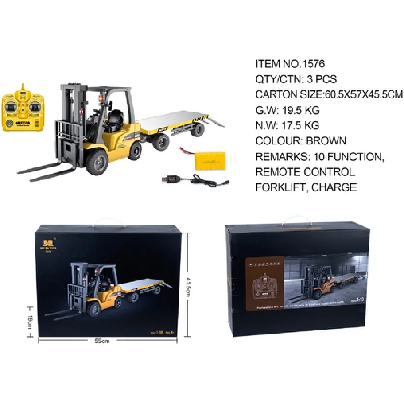 Huina 1576 1/10 12-channel Remote Control Forklift Excavator Alloy Version 2.4G Wireless Large Remote Control Engineering Car To