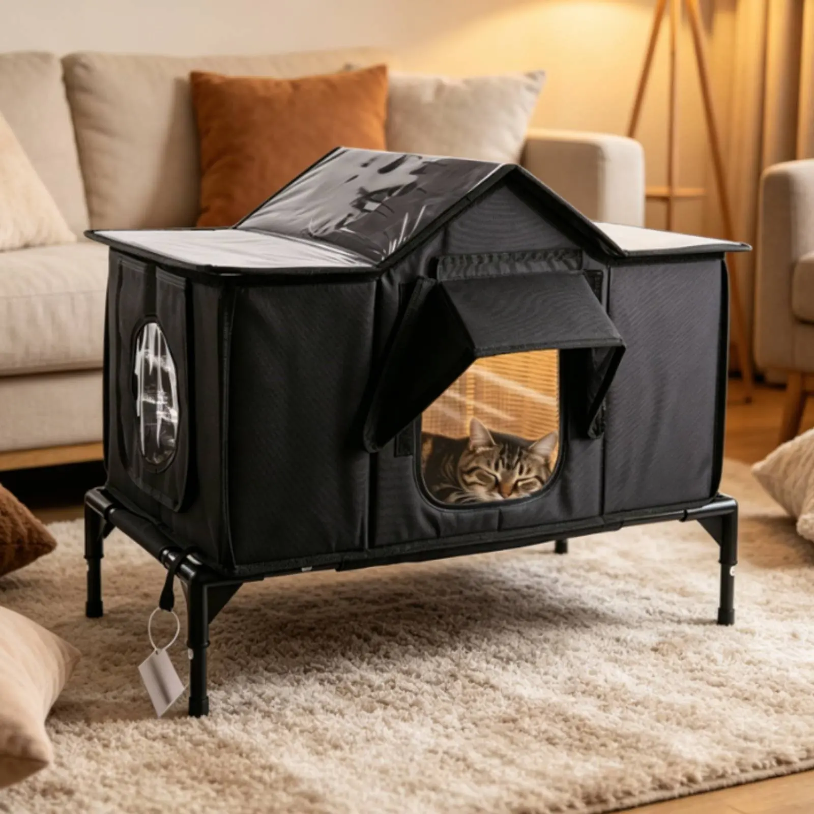 

Outdoor Feline Shelter Removable Feline Tent Bed All Season Weatherproof for Rainy Weather