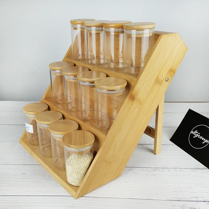 12pcs/lot  Wood Lid Glass Airtight Canister Kitchen Storage Bottles Jar Sealed Food Container Coffee Beans Grains Candy Jars