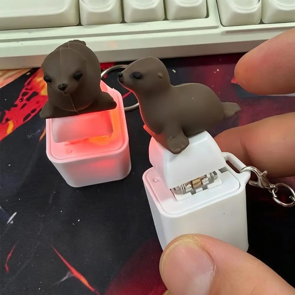 Led Light Sea Lion Cartoon Sound Clicker Keychain Animal Glowing Funny Pendant Rechargeable Stress Relief Toy Portable