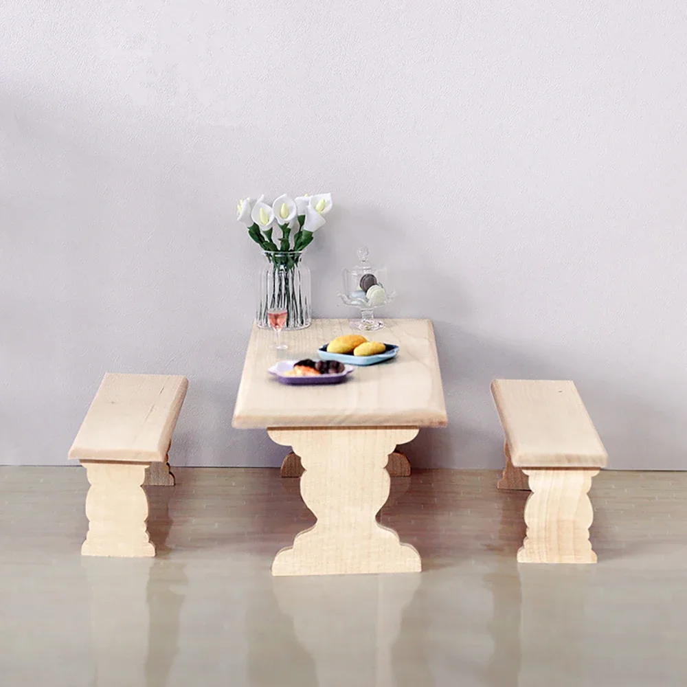 1/12 Dollhouse Miniature Wooden Table Chair set Mini Furniture Model Toy for Doll House Accessories Decoration ob11