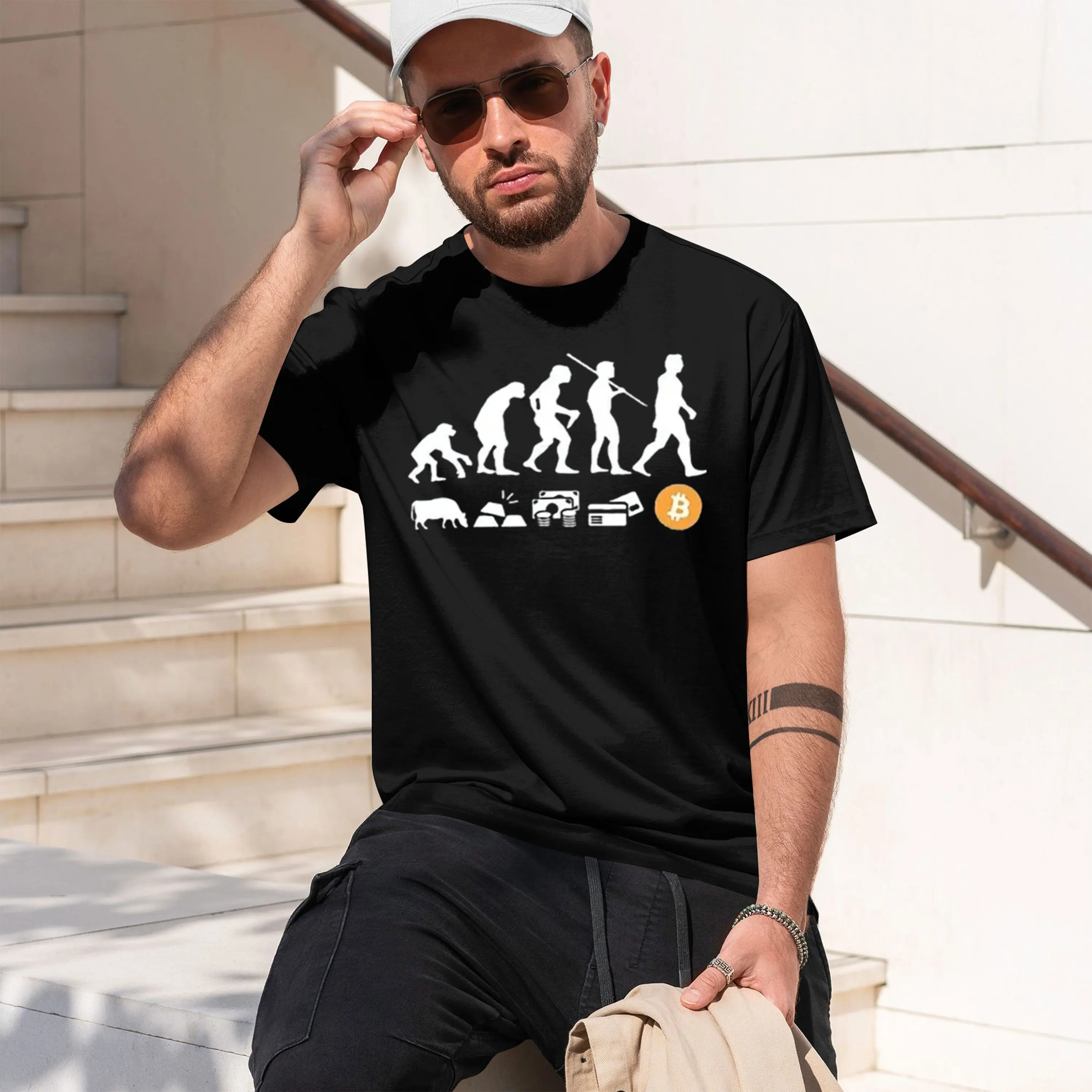 T-shirt pour homme Musk Currency Evolution Same BTC Short Sve Tees, motif cercle de pièces, vêtements stir-fried, nouveau modèle 2026, manches courtes, col rond.