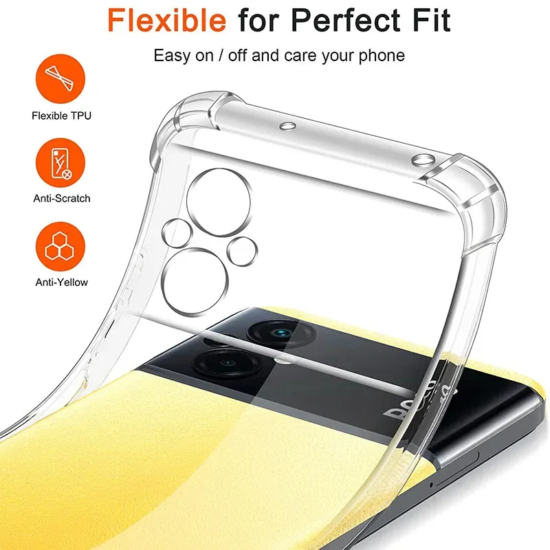 Shockproof Silicone Soft Clear Case For Xiaomi POCO X6 X5 X4 X3 M6 M4 M3 F5 F4 Pro 4G 5G GT Transparent Back Cover Bumper Shell