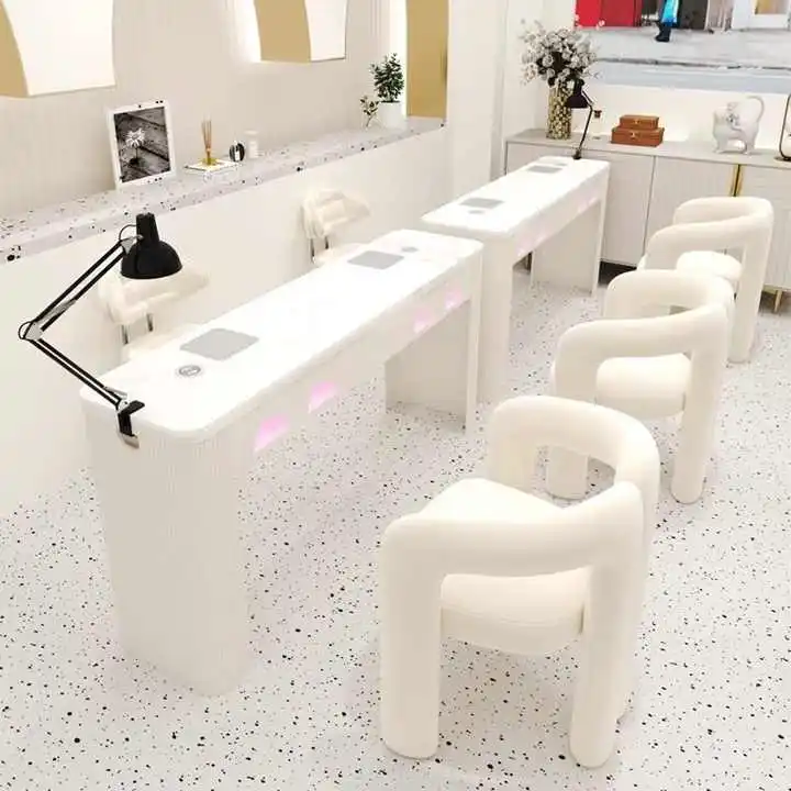 

Двойной деревянный маникюрный стол премиум-класса, наборы стульев для салона красоты, роскошная рабочая станция для ногтей с пылесборником
