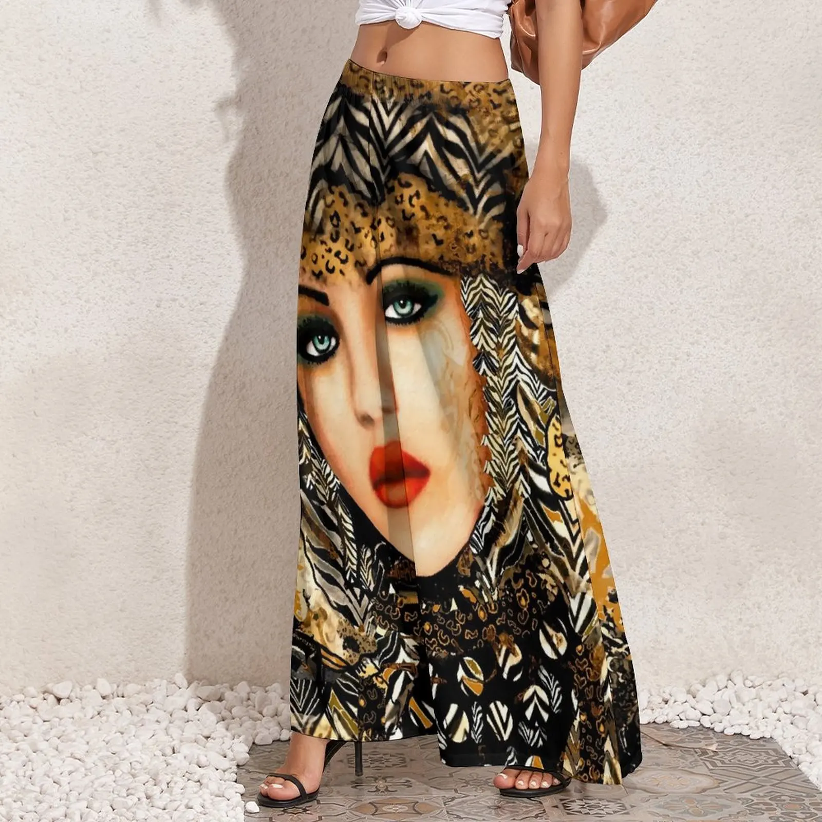 Lady Face Pants Elastic High Waist Fashionista Casual Trousers Street Style Printed Wide Pants