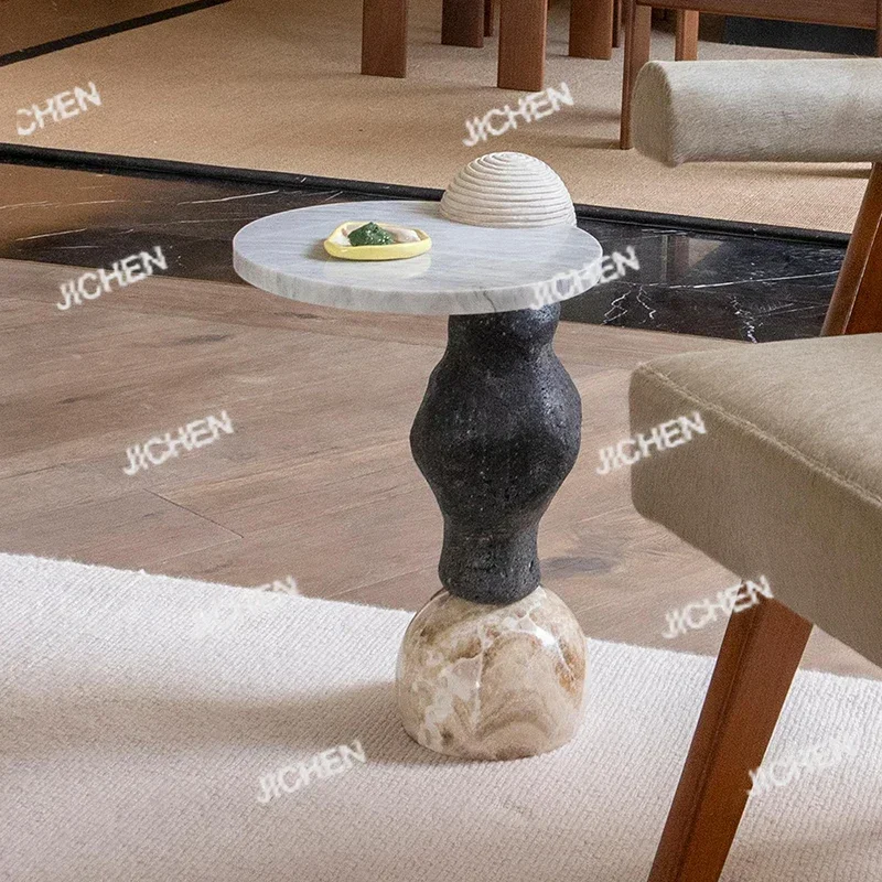 

ZH HSNatural Мраморный стол с круглым краем для гостиной Высококачественный небольшой журнальный столик Журнальный столик
