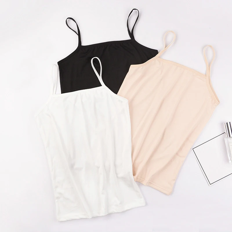 2pcs Women Camisoles Summer Girl Sexy Strap Cotton Sleeveless Thin Camisole Vest Solid Top Simple Base Vest Tops Female Undies