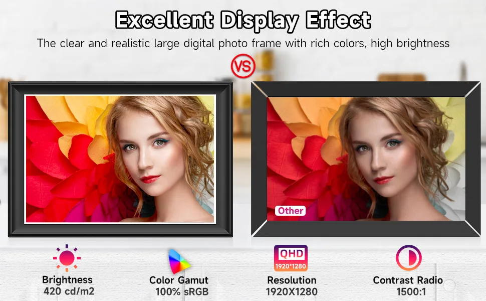 Умная фоторамка 2,4G/5G WiFi, цифровая фоторамка 10,5 дюйма IPS 1920x1280 Full HD, сенсорный экран, встроенная память 64 ГБ с помощью приложения rubbero