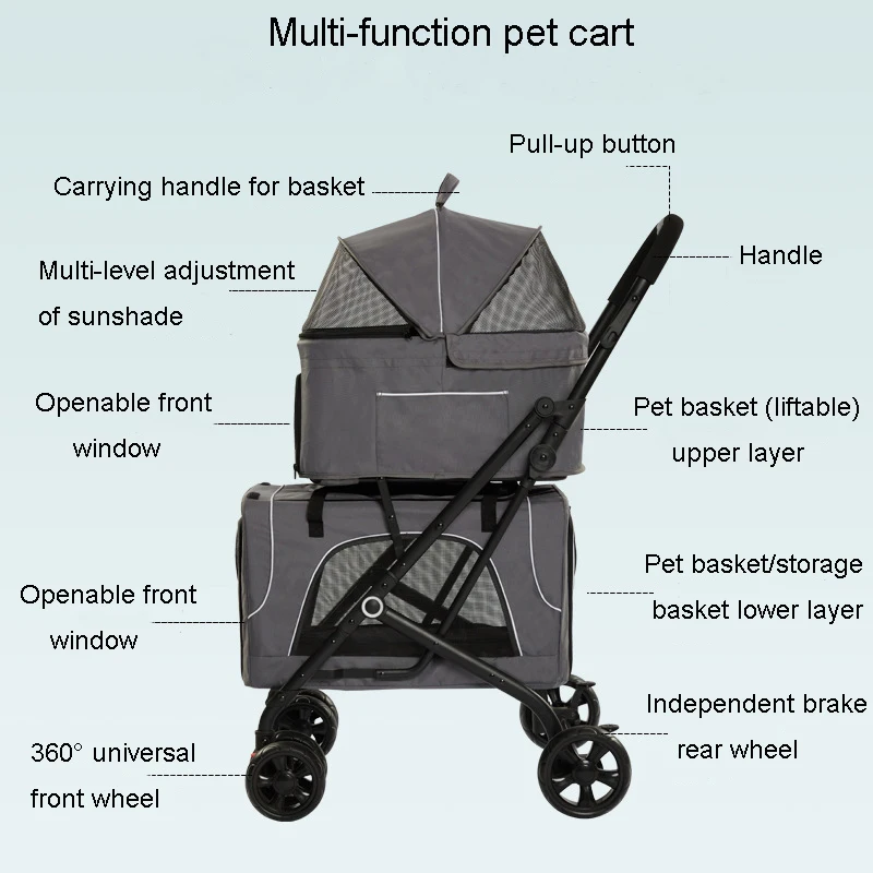 Strollers Twins Dog Cat Lightweight Foldable Carrier Double Pet Portable Carrier Detachable Cat Dog Cage Pet Travel Trolley