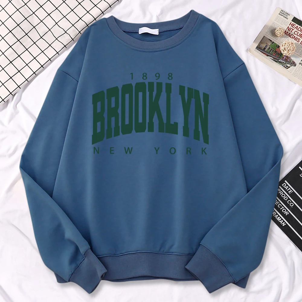 Fashion Simple Pullovers For Women 1898 Brooklyn New York Print Hooded Fleece Soft Sweatshirts Loose Warm Female Sportswears