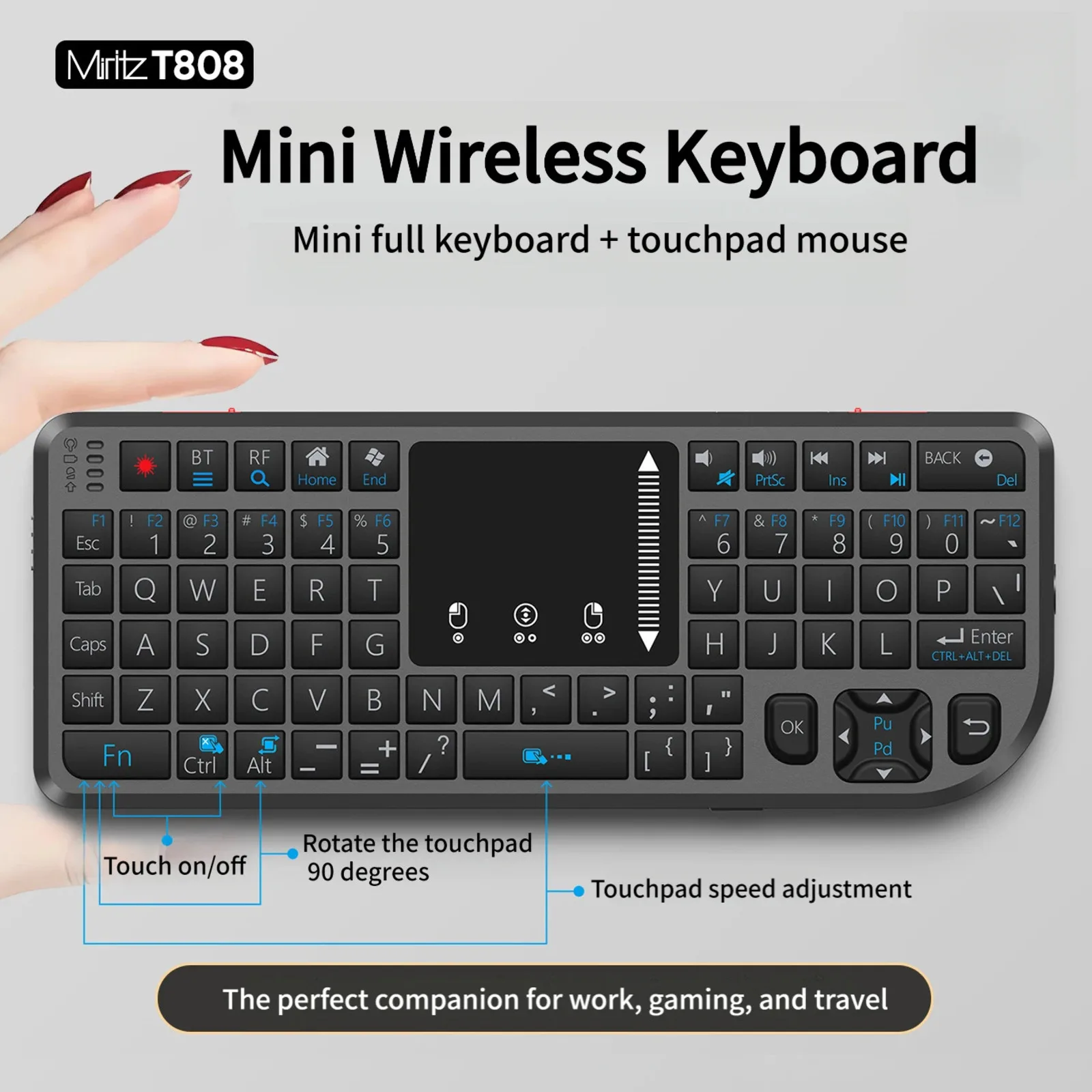 Mini Wireless Keyboard 2.4G Bluetooth 5.0 Dual Mode 7 Colors RGB Backlit Touchpad Mouse Built‑in Laser Pointer Remote Keypad