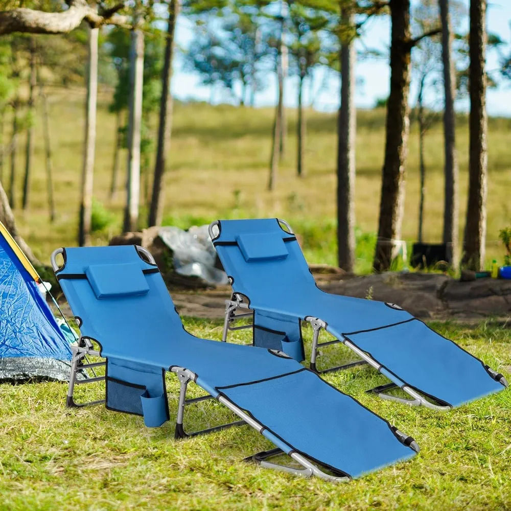 كرسي تسمير خارجي قابل للطي مع فتحات للوجه والذراع، صالة شاطئ قابلة للتعديل بـ 5 أوضاع لحمامات الشمس وحمام السباحة والحديقة #2