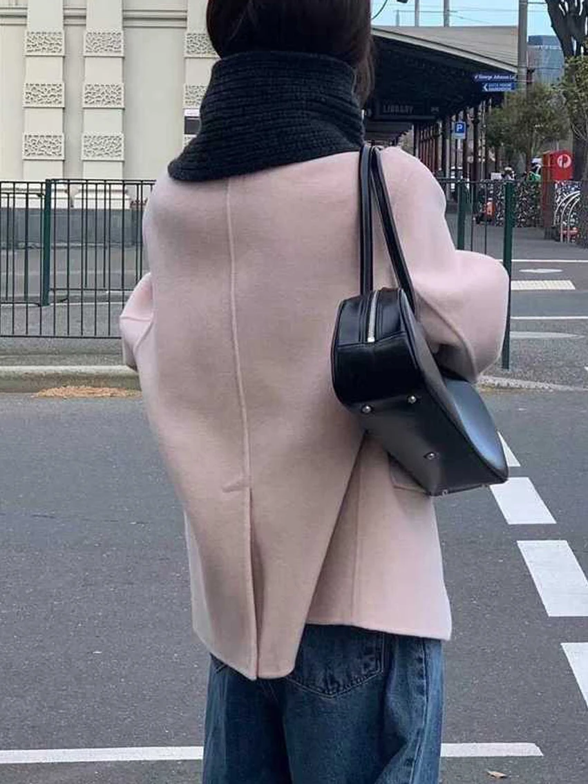 Korean High-End Suit Collar Warm Fce Women's Outerwear Early Winter Trend Soft Sweet Pink Woolen Coat Faionable