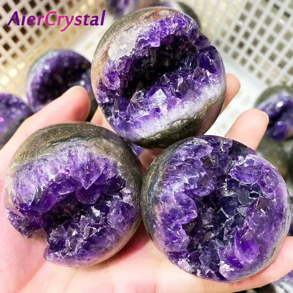 

Natural Raw Amethyst Quartz Ball Sphere Crystal Cluster Healing Stones Specimen Home Decoration Crafts Gemstones Ornament