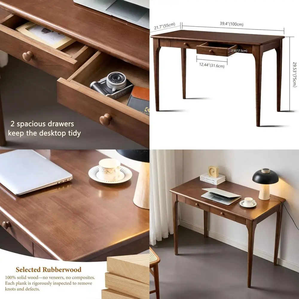 

Elegant 40 Solid Wood Writing Desk, Century Modern Style, Walnut Finish, Ideal for Home Office and Small Spaces