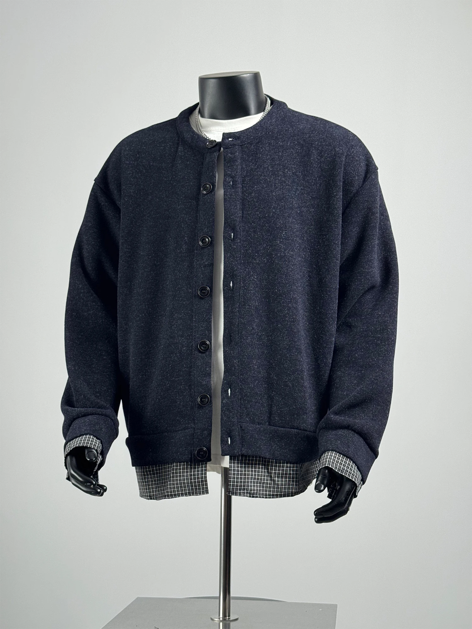 

Мужской повседневный свободный вязаный кардиган-свитер с эффектом двухслойности и клетчатыми вставками, модная брендовая верхняя одежда, универсальный топ, осень 2025