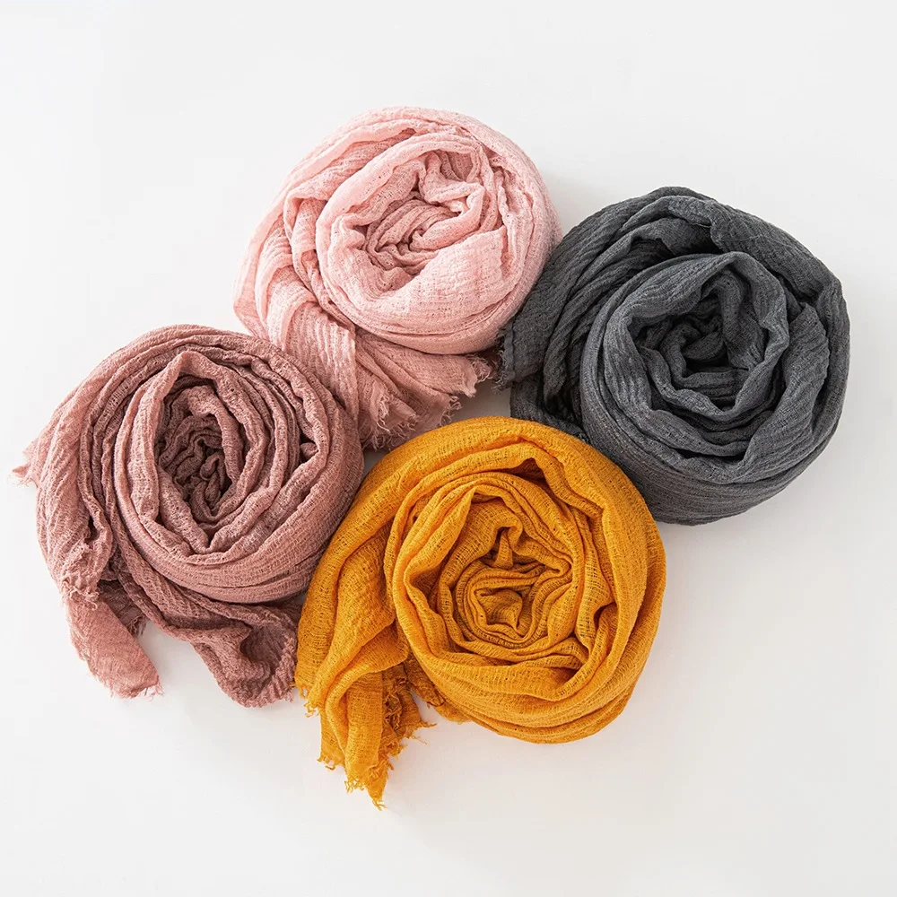 

Новый хлопковый льняной марлевый шарф для женщин и девочек, весенне-осенние однотонные шарфы, мягкий платок из пашмины, простые ретро шали для бороды