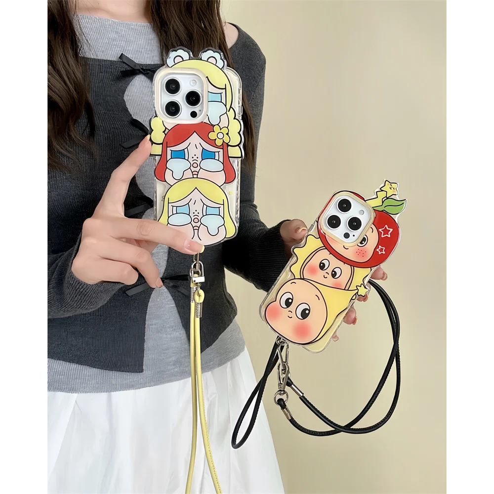 

Korean INS Cute 3D Stars Baby Cry Girl phone case for iPhone 13 16 15 14 Pro Max crossbody luxury Anti-fall Cover kawaii Fundas