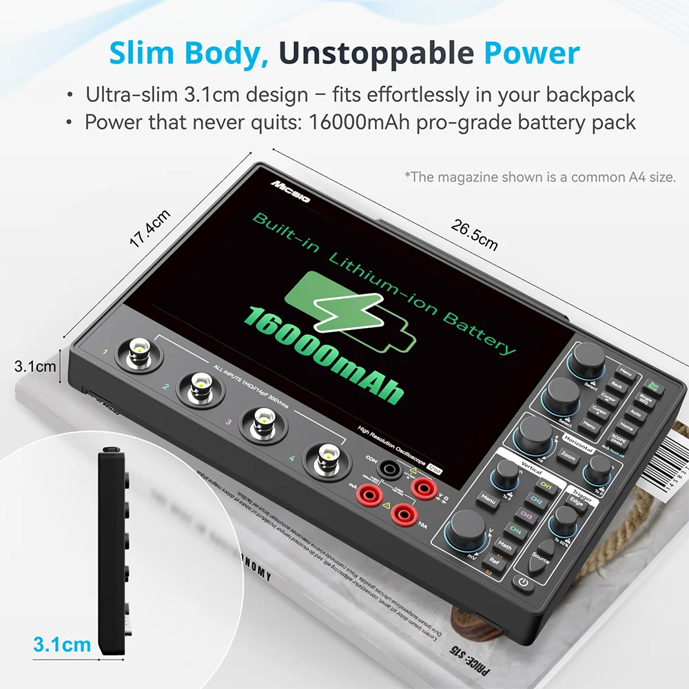 MHO14-100N MHO14-200N Mobiele 4-kanaals Touch Tablet DSO 100-200 MHz Bandbreedte 1 GSa/s Bemonsteringssnelheid 110 Mpts Geheugen 12-bit
