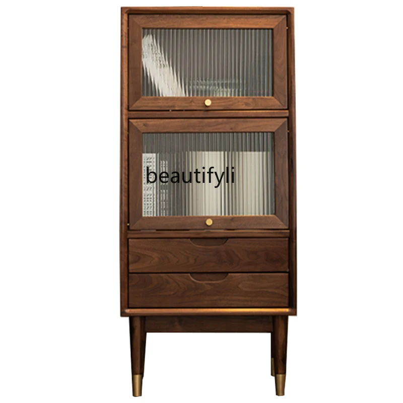 

Nordic Black Walnut Living Room Chest of Drawers Modern Simple and Light Luxury Storage Display Storage Bookcase Corner Cabinet