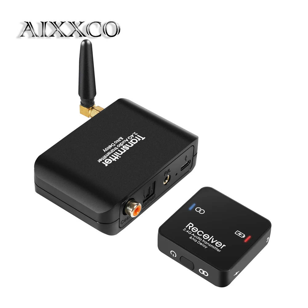 AIXXCO 2.4G No Delay wireless audio transmitter 50M EXTENDER  wireless audio transmitter and receiver for TV headphones