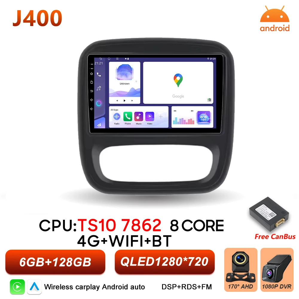 Auto radio Android 16 Carplay voor Renault Trafic 3 Opel Vivaro B 2014 2015 2016 2017 2018 - 2021 Multimedia speler stereo GPS BT