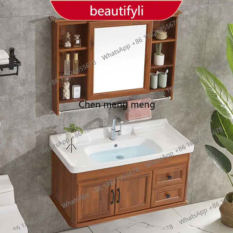 01A Simple bathroom cabinet combination American European face wash basin wash table mirror cabinet