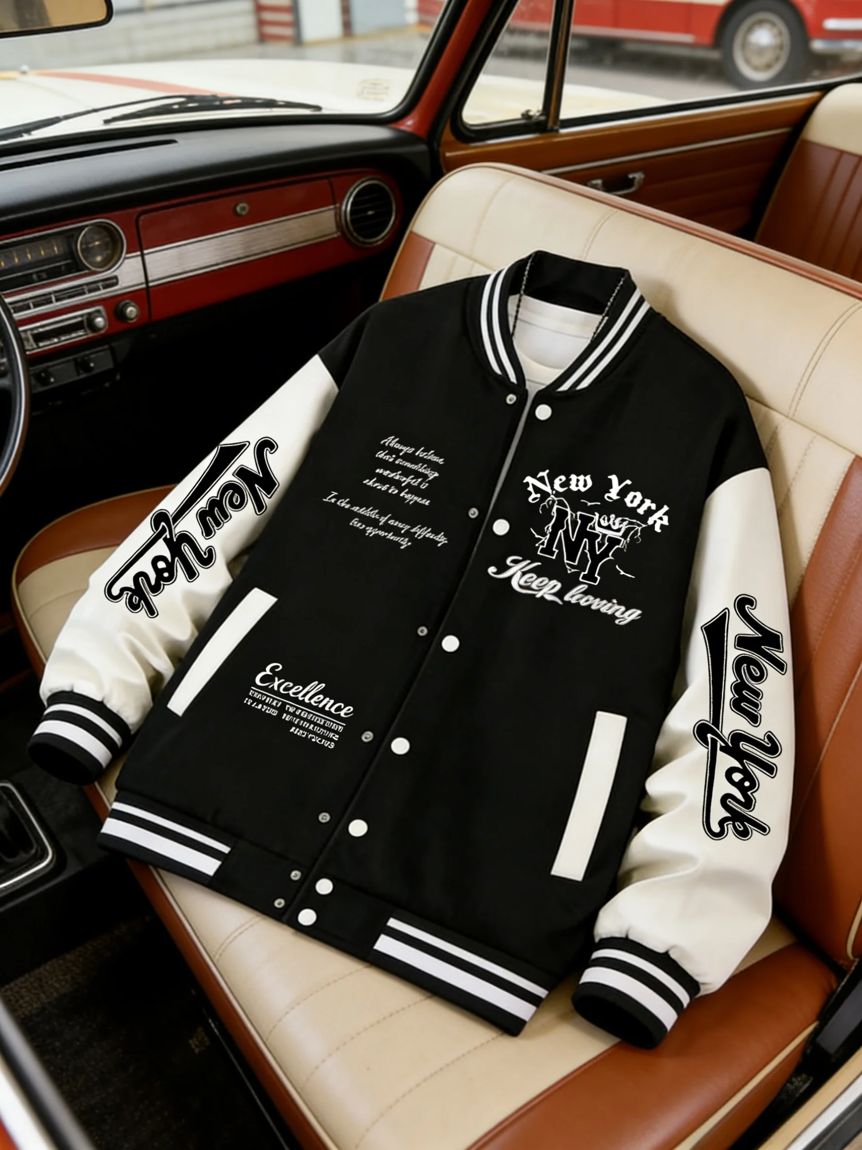 Hot selling men's baseball jacket with New York pattern print - casual daily wear, autumn and winter new product jacket, unisex