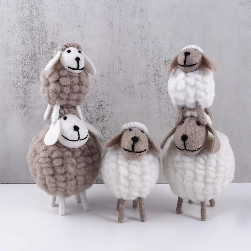 Crafts Cute Toys Miniatures Kid Gift Birthday Wool Felt Sheep Desktop Decor Home Furnishings Mini Table Ornament Figurines