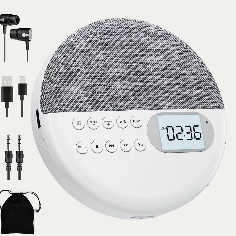 Portable CD Player Bluetooth Transmitter Receiver Built-in Speaker USB AUX Input Anti-Shock Repeat Speed Control for Learning