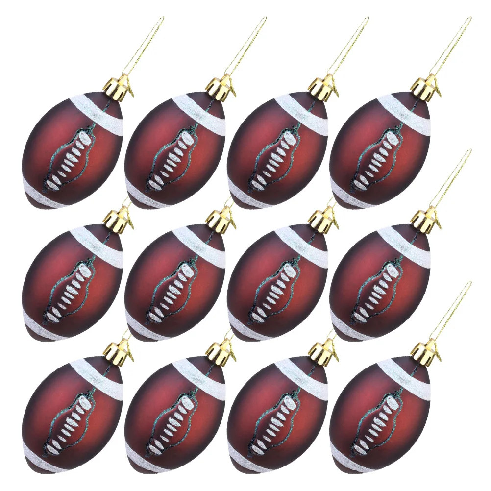 

12Pcs Christmas Ball Ornaments Rugby Inspired Plastic Football Tree Hanging Decorations Xmas Party Decorations
