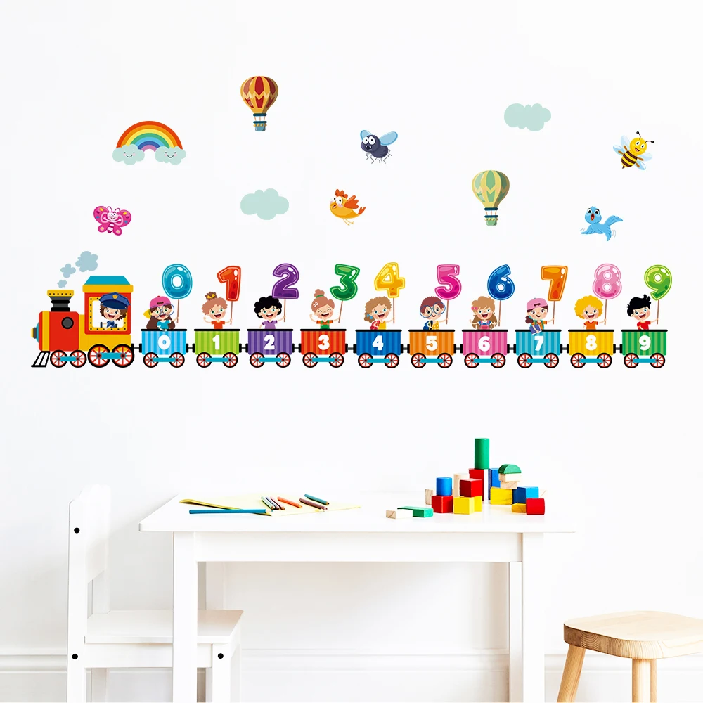 Colorful Numbers Cartoon Train Wall Stickers for Nursery Kids Room Decor Art Kindergarten Removable PVC Decals DIY Poster Mural