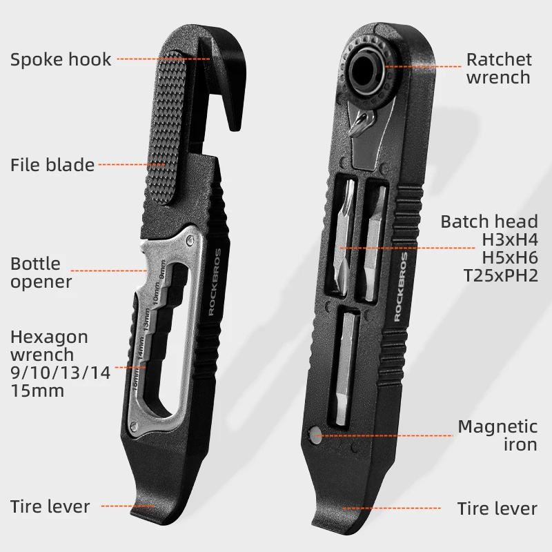 ROCKBROS 2In1 Bicycle Repair Tools Mutilfunction Tire Lever Portable Ratchet Spanner Toughness Nylon Fiberglass Bike Accessories