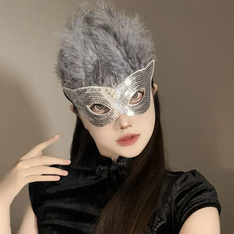 Pena feminina masquerade máscaras lantejoulas completas headwear carnaval sexy showgirl festa cosplay acessórios de baile dia das bruxas natal