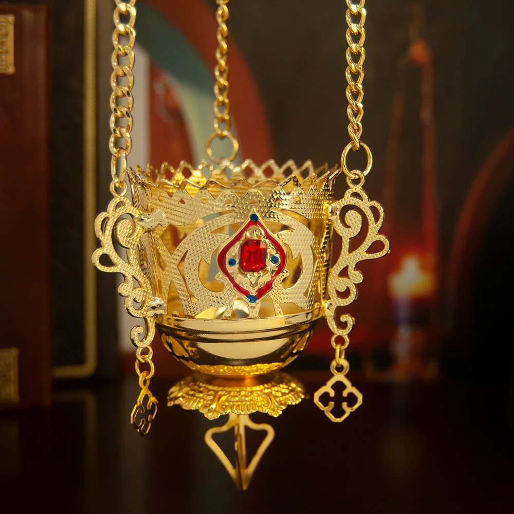 HTISOK Orthodoxe Westliche Kirchen-Vigillampe Kleine Hängelampe Mit Kette Hochwertig Handgefertigt Goldbeschichtet – Detail 2