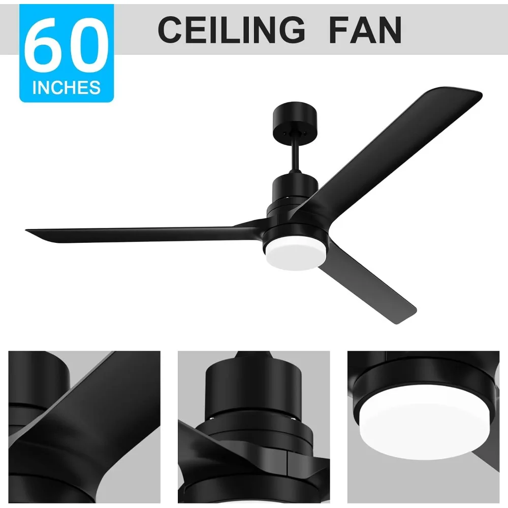 Black ceiling fan with light and remote control, outdoor ceiling fan with 52 inch modern ceiling fan, used for bedrooms