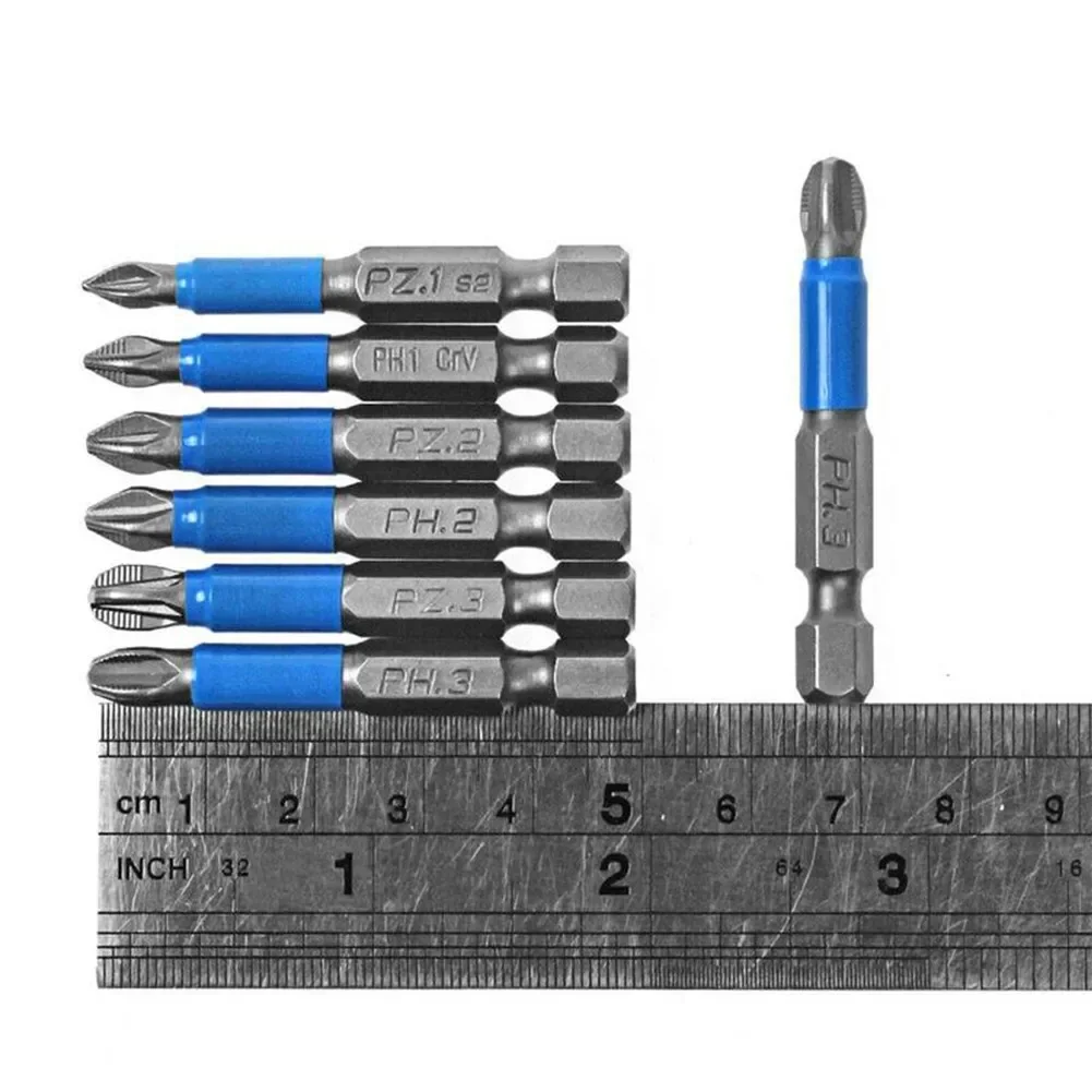 6 Pcs Non-slip Screwdriver Bit Set Electric Impact 50mm PH1/PH2/PH3/PZ1/PZ2/Ph And It Is Wear Resistance.  *Can Be Used For 1/4\