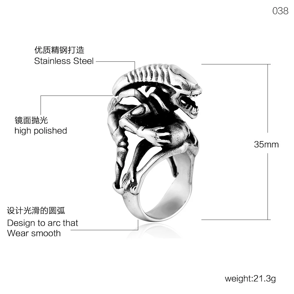 Exaggerated Retro Men's Punk Alien Shaped Stainless Steel Ring Size 7-12