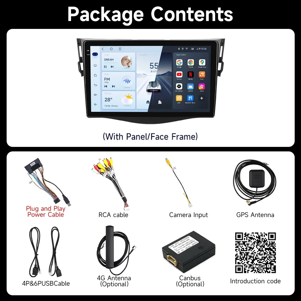 JIUYIN Car Radio For Toyota RAV4 Rav 4 2005-2013 Android 14 Multimedia Player 2Din Carplay DSP Navigation GPS 4G WIFI stereo
