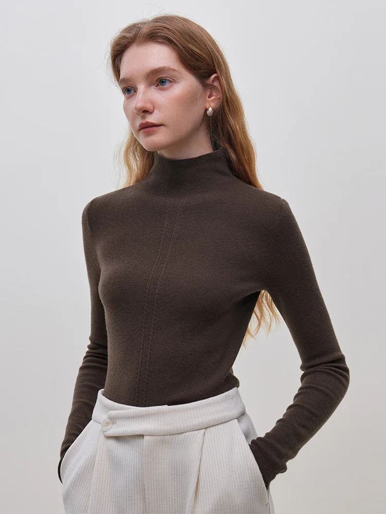 FSLE Double Cable Half Turtleneck 82.4% Wool Knitted Pullover for Women Winter 2023 New Warm Slim Korean Style Base Layer Shirt