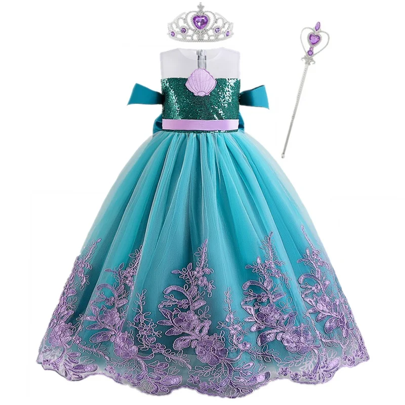 Little Mermaid Princess Costume for Girls Children 4 5 6 7 8 9 10 Yrs Disguise Kids Halloween Carnival Party Cosplay Dress Up