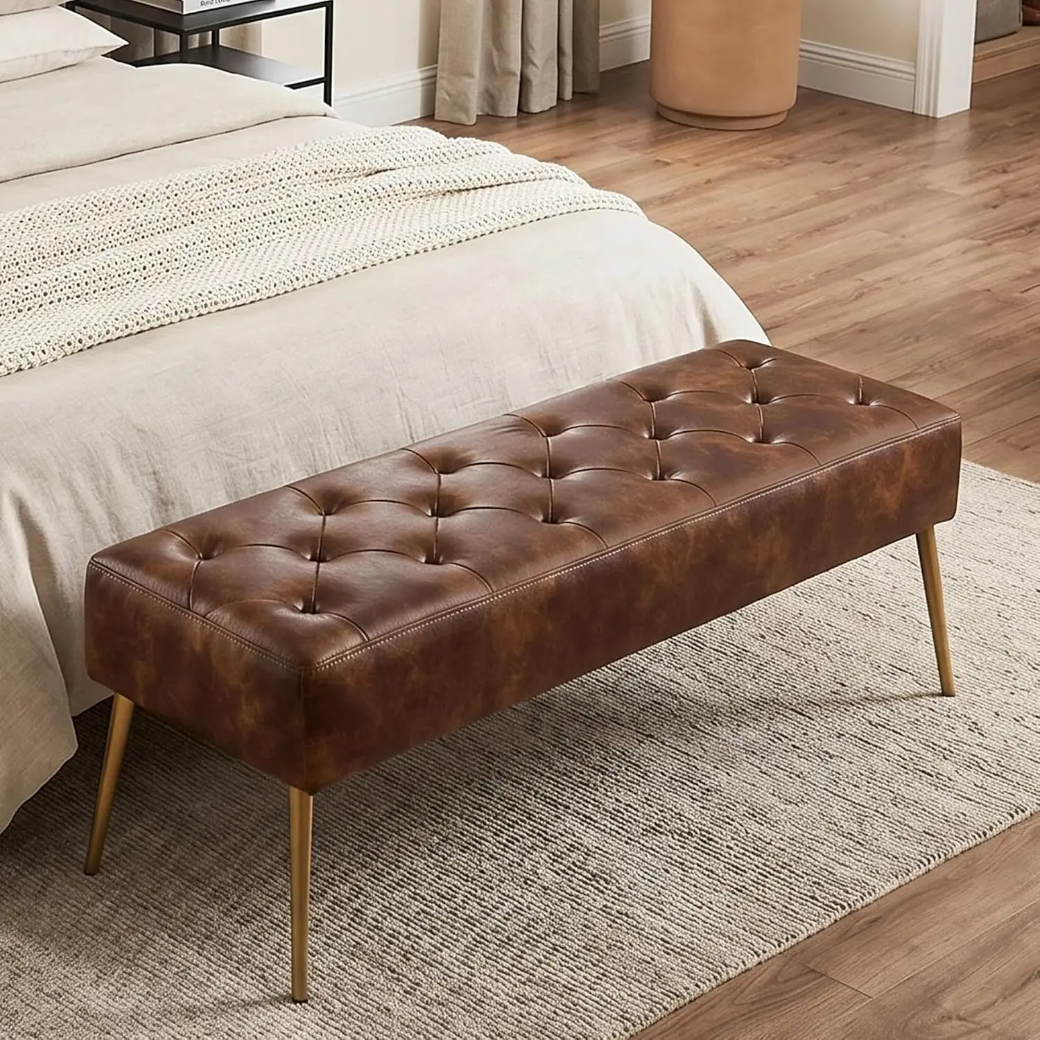 Button-Tufted Ottoman Bench, Upholstered Bedroom Benches