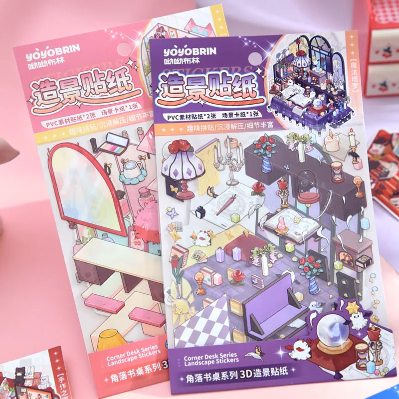 

Mr. Paper 1Style 12Pcs/bag Corner Desk Series Storage Landscaping Stickers Creative DIY Handbook Stickers