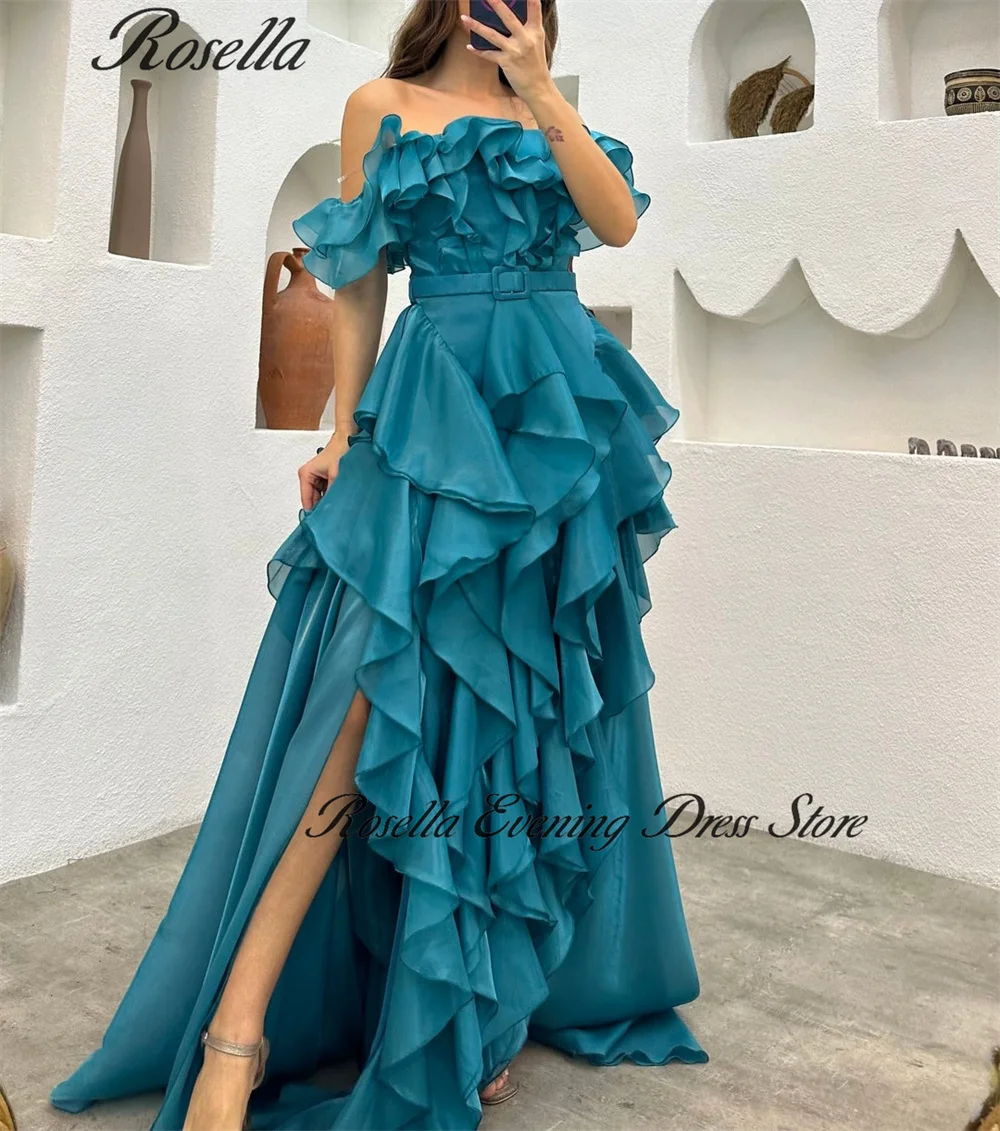 ROSELLA Ruffles Off Shoulder Prom Dress with Side Slit Asymmetrical Evening Gowns Robes De Bal Vestidos Arab New 2024