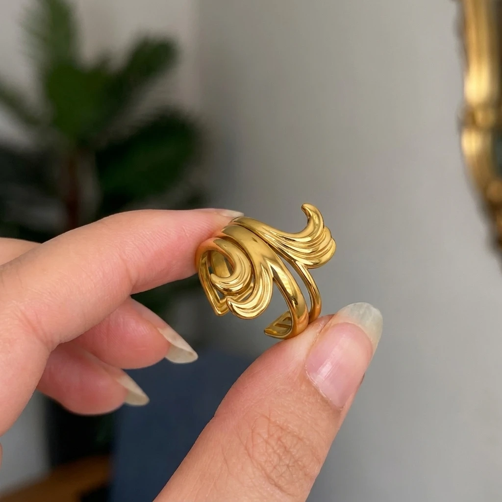 Stainless Steel Multilayer Wave Ring for Women Men Gold Plated Chunky Irregular Geometric Spiral Finger Ring Party Jewelry Gift view 6