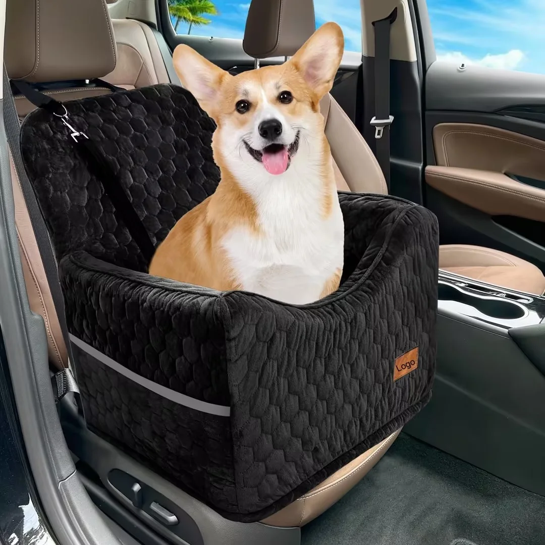 New Design Dog Car Booster Seat with Storage Pockets Small Medium Dog Elevated Pet Seat with Belt Closure